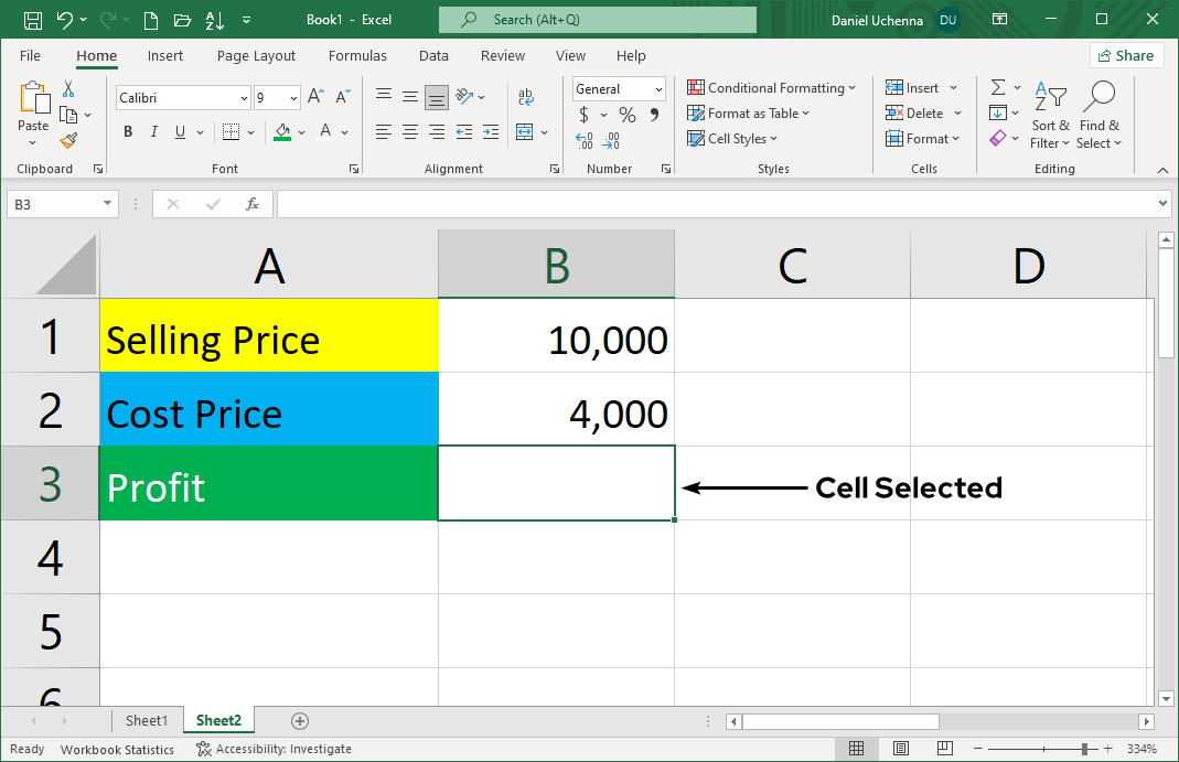 subtraction-in-excel