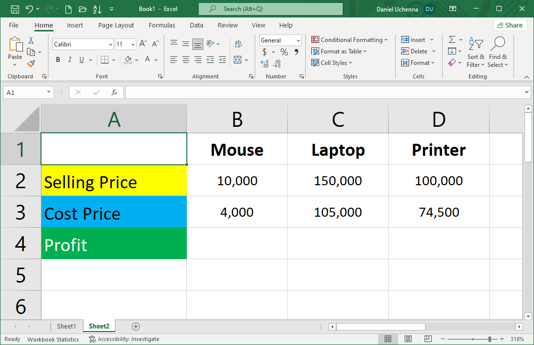 subtraction-in-excel