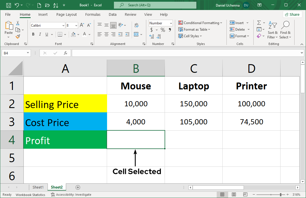 subtraction-in-excel