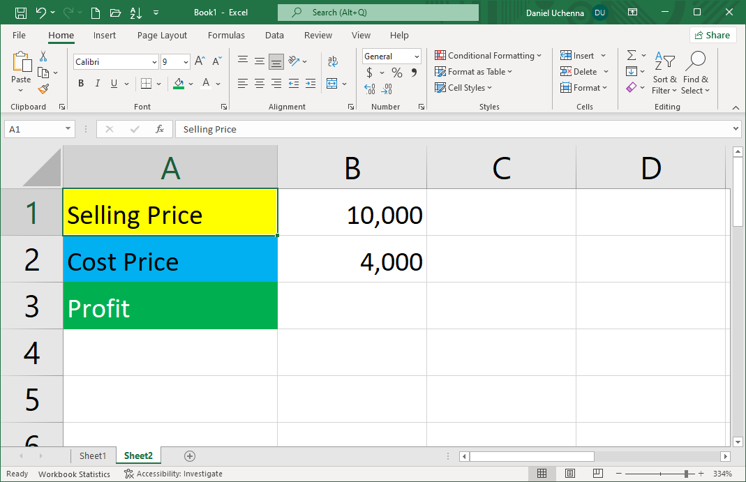 subtraction-in-excel