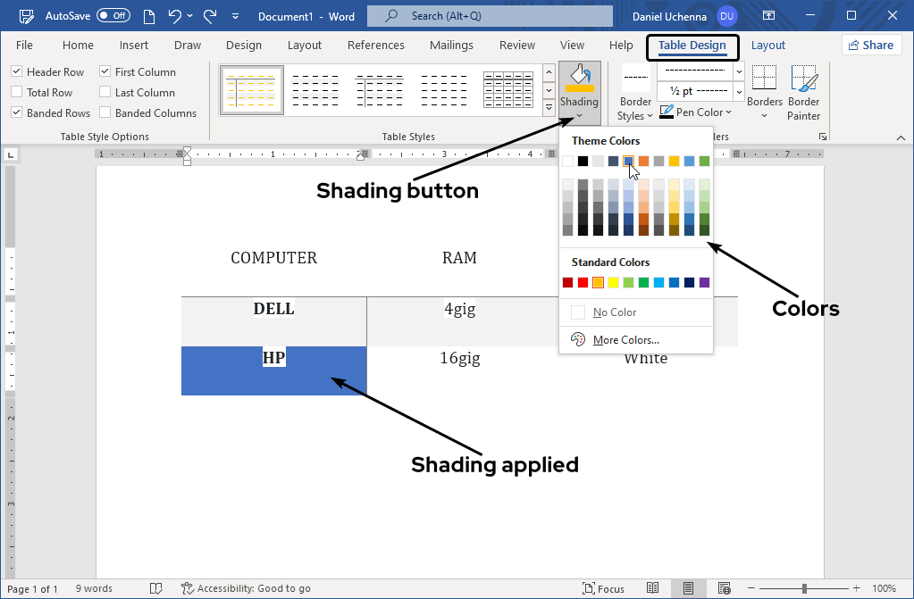 table-shading